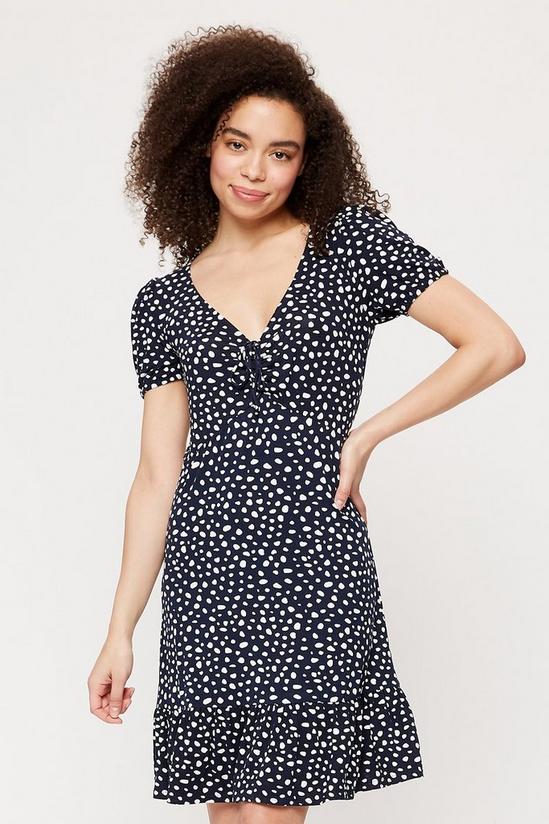 Dorothy Perkins Navy Spot Ruched Fit And Flare Dress 1
