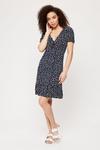 Dorothy Perkins Navy Spot Ruched Fit And Flare Dress thumbnail 2