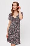 Dorothy Perkins Black Pink Floral Ruched Fit And Flare Dress thumbnail 1