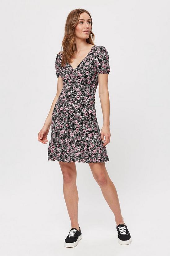 Dorothy Perkins Black Pink Floral Ruched Fit And Flare Dress 2