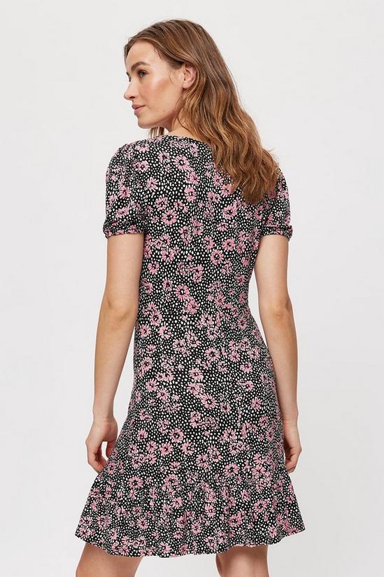 Dorothy Perkins Black Pink Floral Ruched Fit And Flare Dress 3