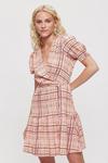 Dorothy Perkins Pink Check Textured Wrap Mini Dress thumbnail 1