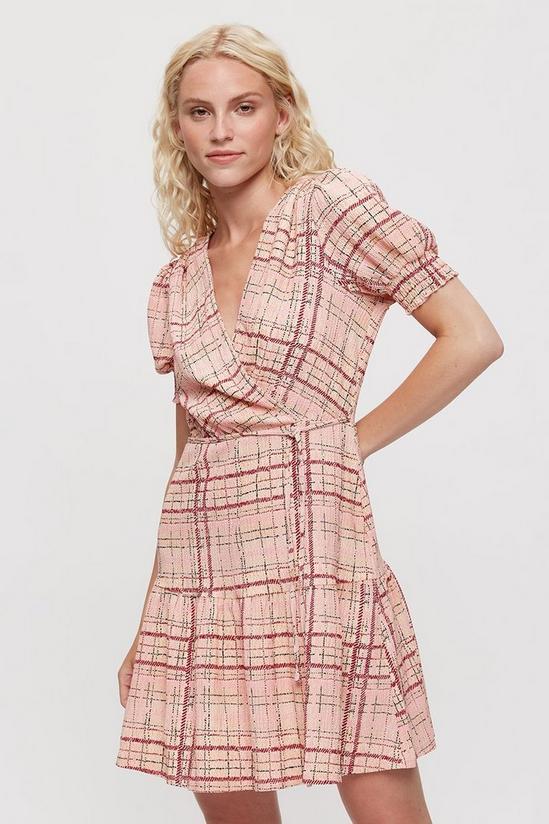Dorothy Perkins Pink Check Textured Wrap Mini Dress 1