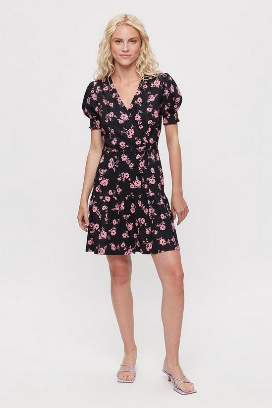 Dorothy Perkins Pink Floral Textured Wrap Mini Dress 2