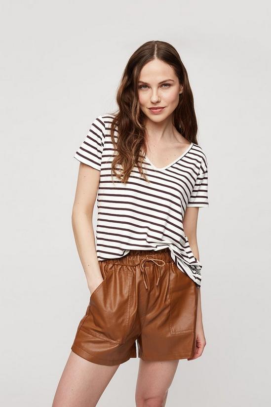 Dorothy Perkins Chocolate Stripe V Neck Relaxed T-shirt 2