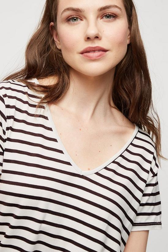 Dorothy Perkins Chocolate Stripe V Neck Relaxed T-shirt 4