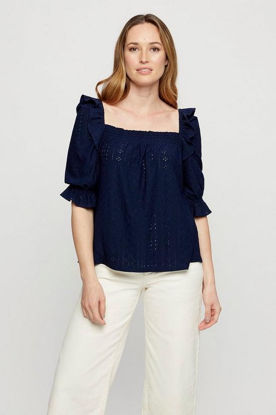 Dorothy Perkins Navy Broderie Frill Square Neck Top 1