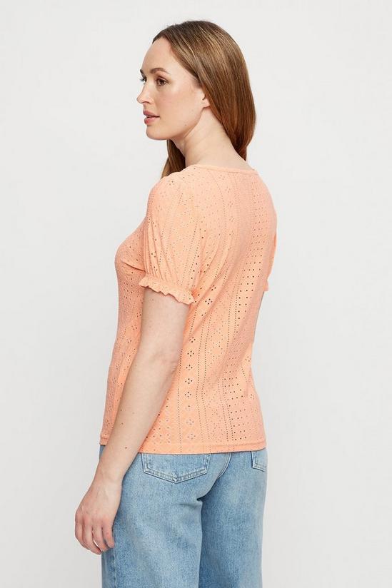 Dorothy Perkins Coral Broderie Button Through Puff Sleeve Top 3