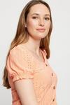 Dorothy Perkins Coral Broderie Button Through Puff Sleeve Top thumbnail 4