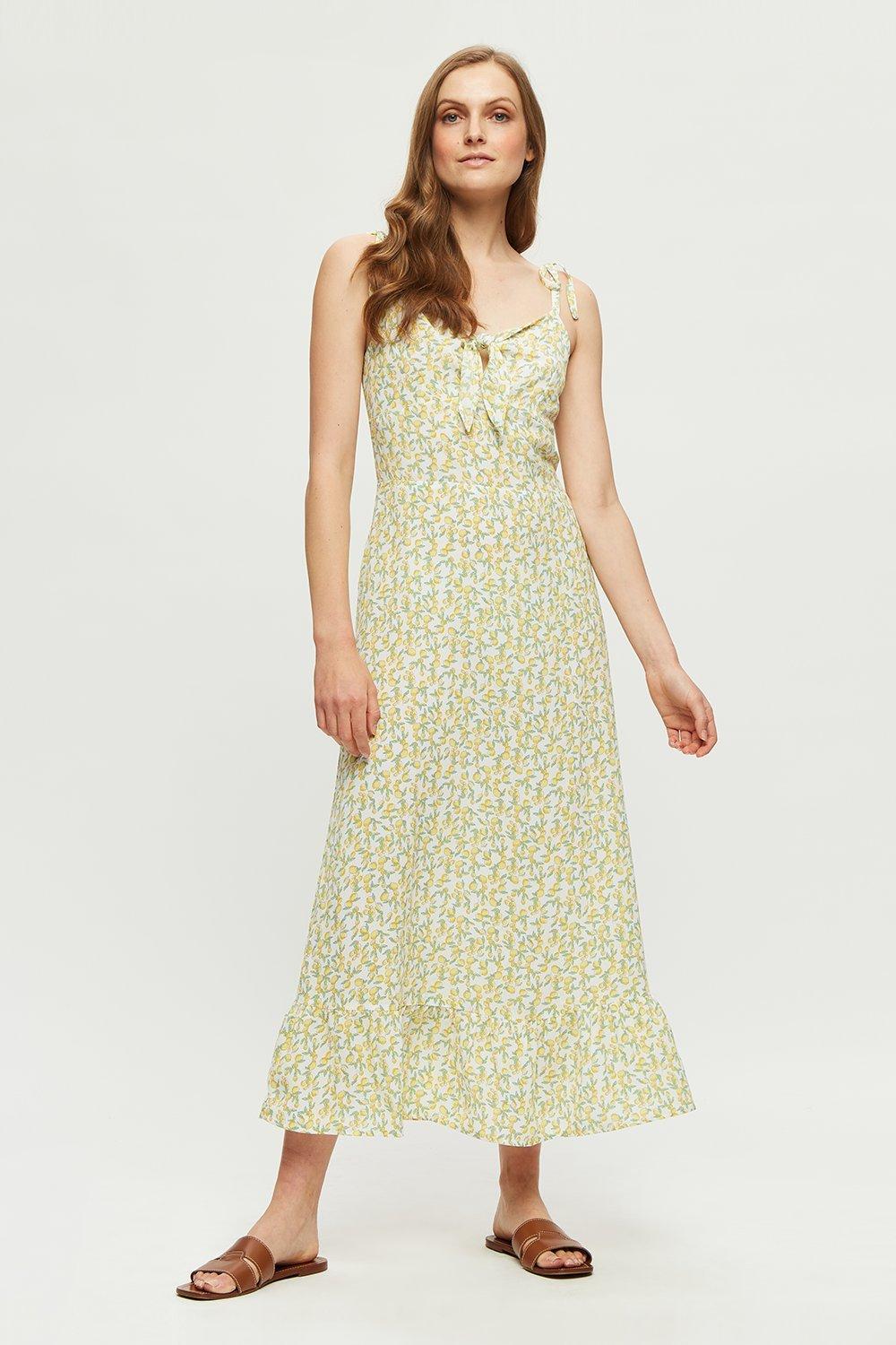 Womens Lemon Strappy Midi Dress