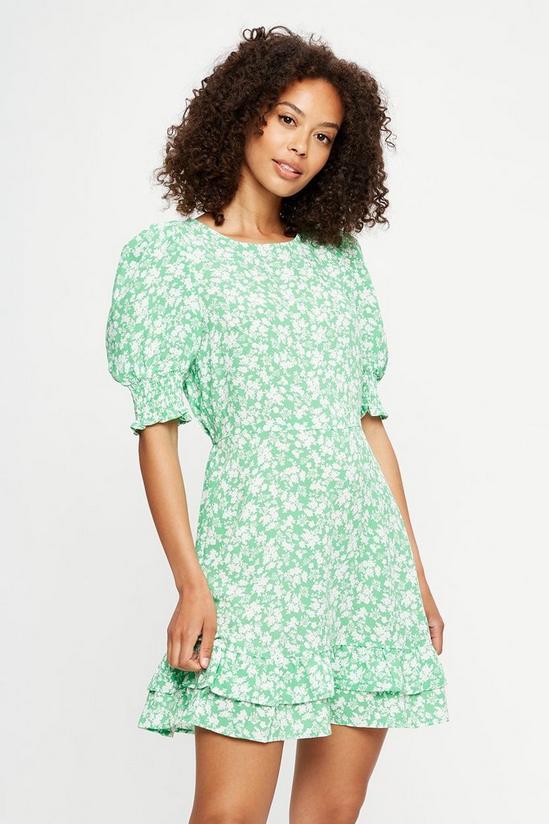 Dorothy Perkins Green And White Floral Mini Dress 1