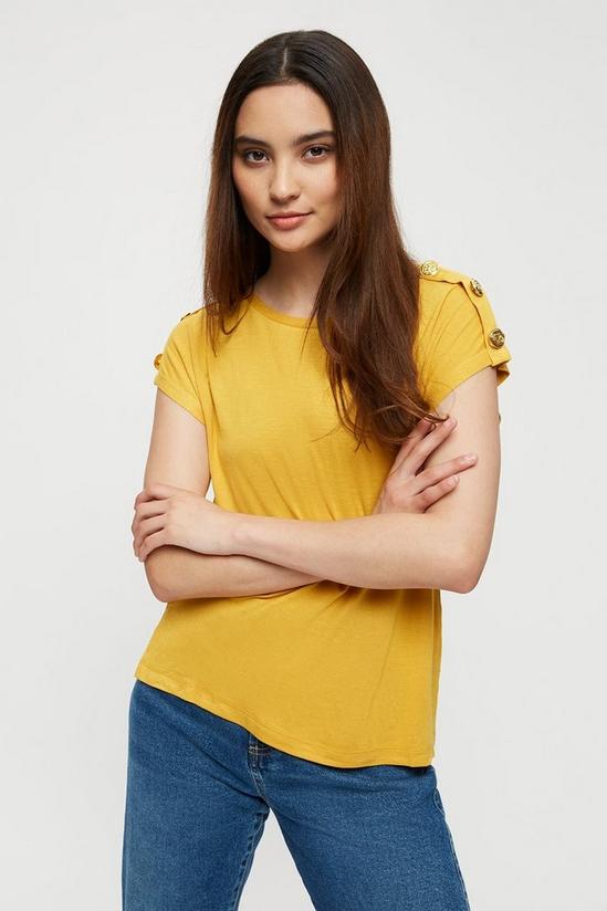 Dorothy Perkins Petite Mustard Button Shoulder T-Shirt 1