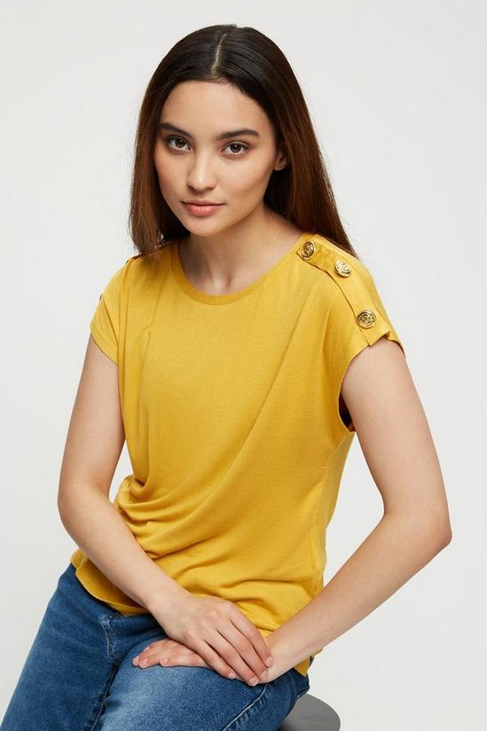 Dorothy Perkins Petite Mustard Button Shoulder T-Shirt 2