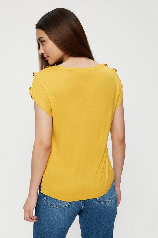 Dorothy Perkins Petite Mustard Button Shoulder T-Shirt 3