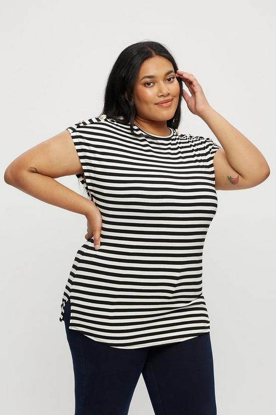 Dorothy Perkins Curve White And Black Stripe Button Tee 1