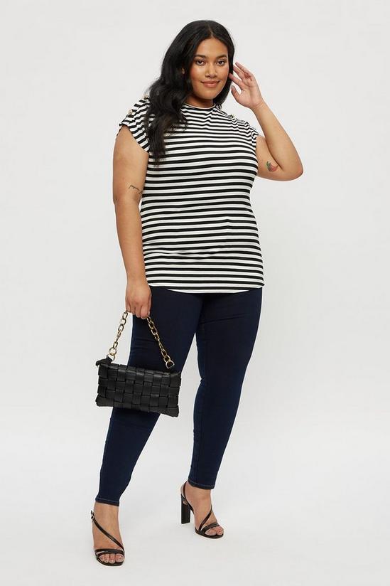 Dorothy Perkins Curve White And Black Stripe Button Tee 2