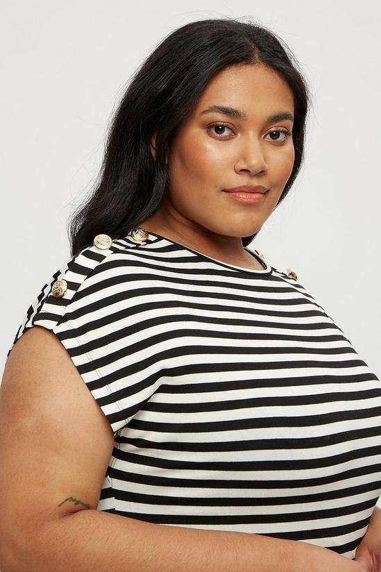 Dorothy Perkins Curve White And Black Stripe Button Tee 4