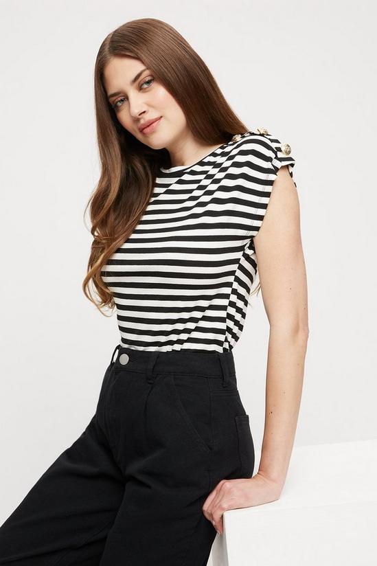 Dorothy Perkins Tall White And Black Stripe Button T Shirt 1