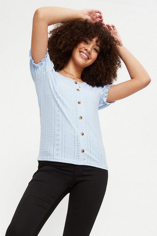 Dorothy Perkins Tall Blue Broderie Button Puff Sleeve Top 4