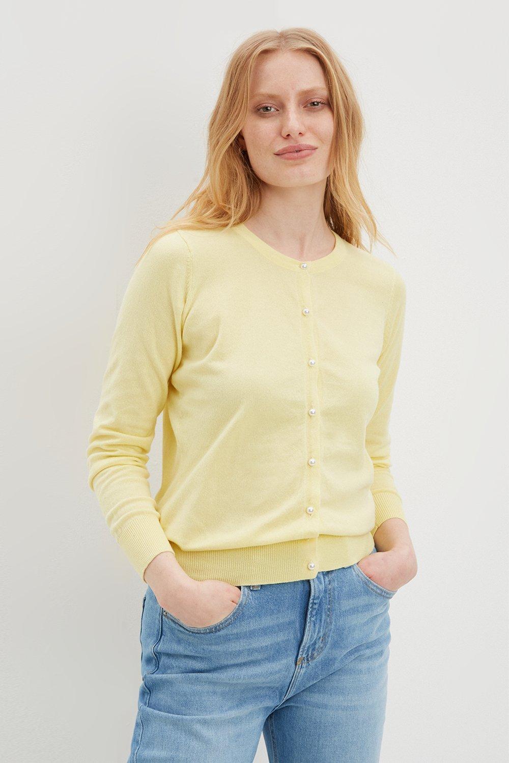 Jumpers & Cardigans | Lemon Crew Button Cardigan | Dorothy Perkins