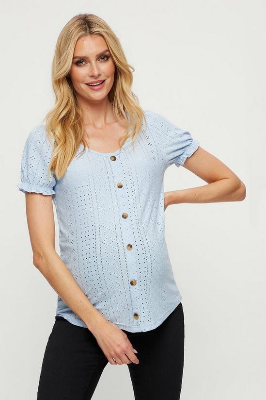 Dorothy Perkins Maternity and Nursing Blue Broderie Button Top 1