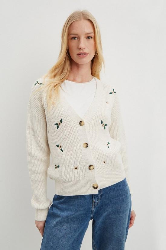 Dorothy Perkins Cream Embroidered Knitted Cardigan 1