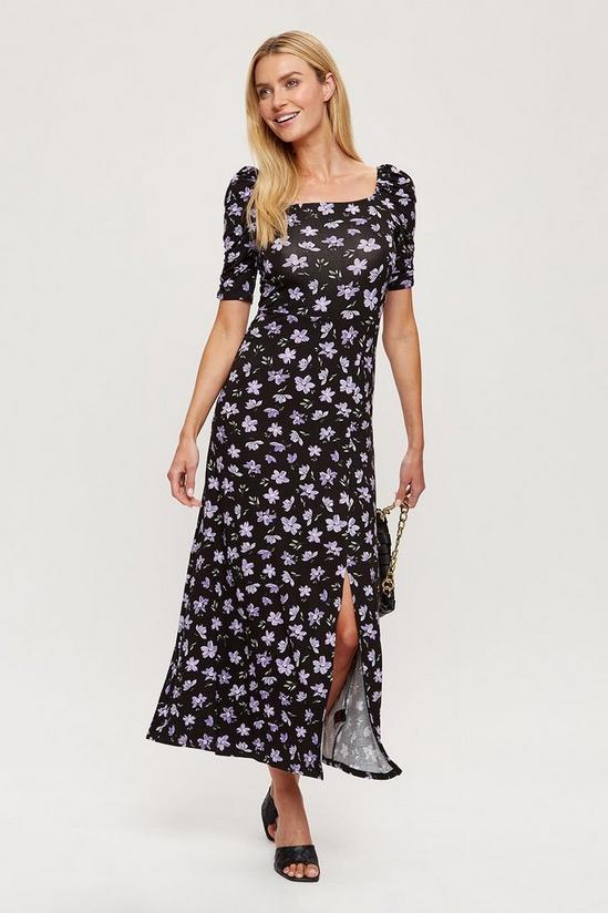Dorothy Perkins Tall Purple Floral Empire Seam Midi Dress 1