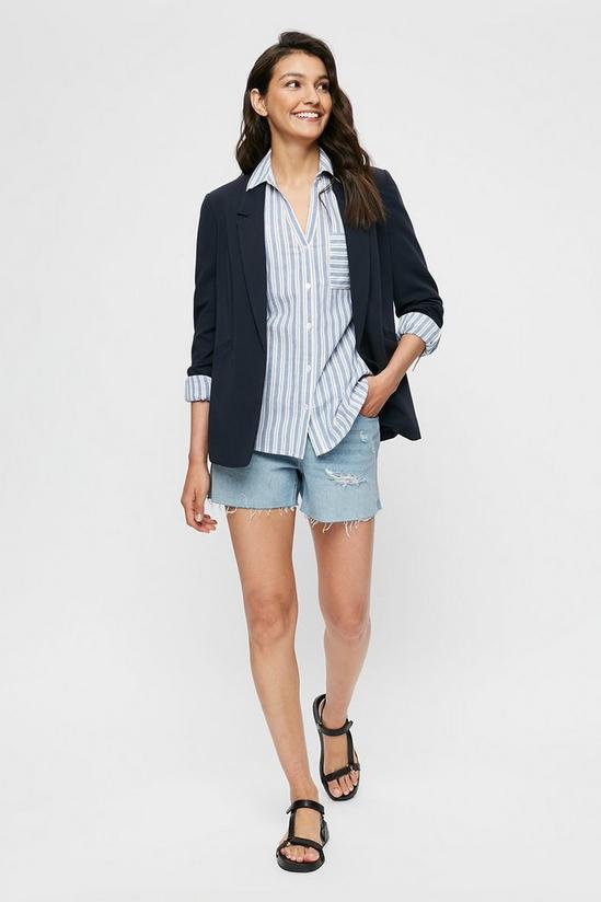 Dorothy Perkins Blue & Ivory Stripe Open Collar Linen Shirt 2