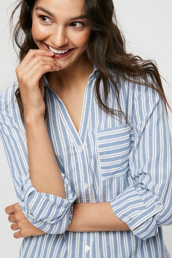 Dorothy Perkins Blue & Ivory Stripe Open Collar Linen Shirt 4