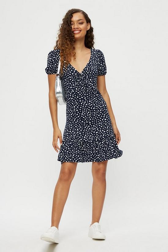 Dorothy Perkins Petite Navy Spot Ruched Front Dress 2