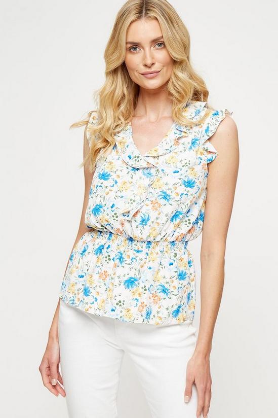 Dorothy Perkins Ivory Floral Frill Sleeveless Top 1