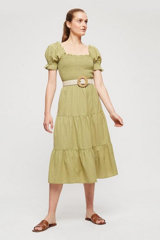 Dorothy Perkins Khaki Puff Sleeve Tiered Midi Dress 2