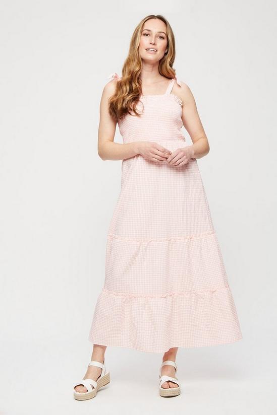 Dorothy Perkins Pink Gingham Shirred Midaxi Dress 1