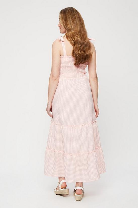 Dorothy Perkins Pink Gingham Shirred Midaxi Dress 3