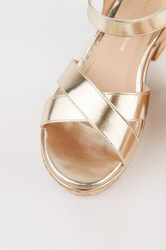 Dorothy Perkins Wide Fit Gold Rome Cross Strap Wedge Sandals 3
