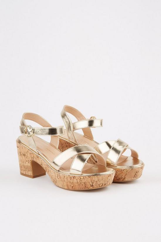 Dorothy Perkins Wide Fit Gold Rome Cross Strap Wedge Sandals 4