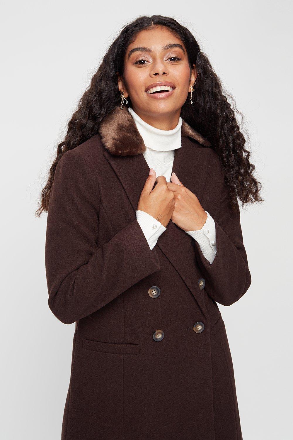 Jackets u0026 Coats | Petite Coat With Faux Fur Collar | Dorothy Perkins