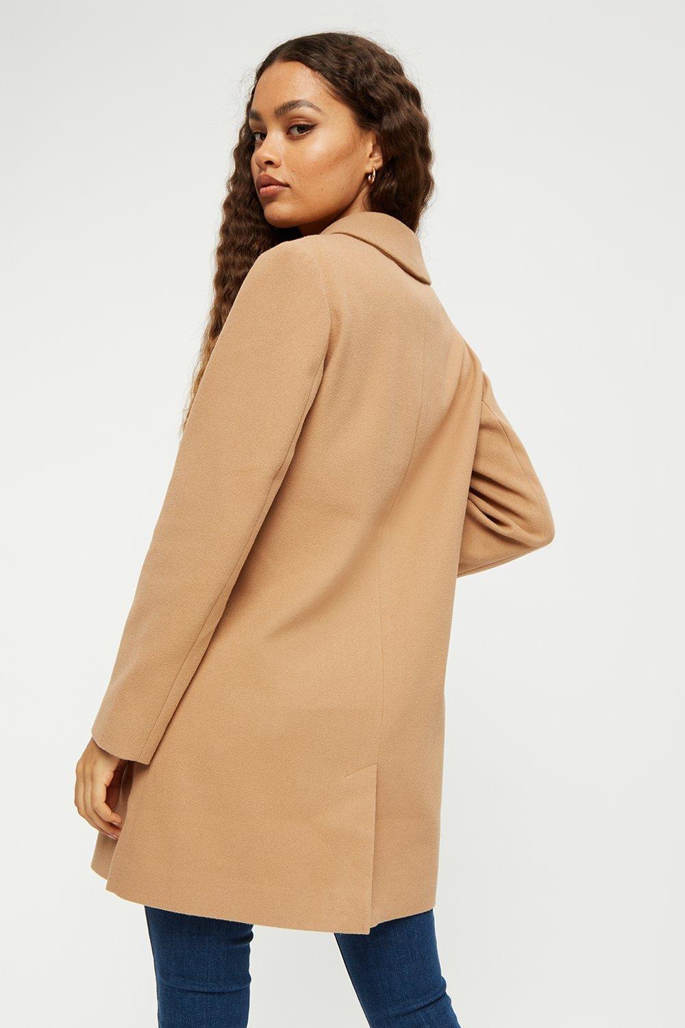 Petite Camel Single Breasted Coat