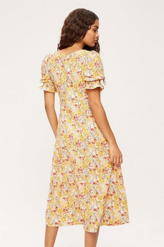 Dorothy Perkins Petite Yellow Floral Print V Neck Midi Dress 3