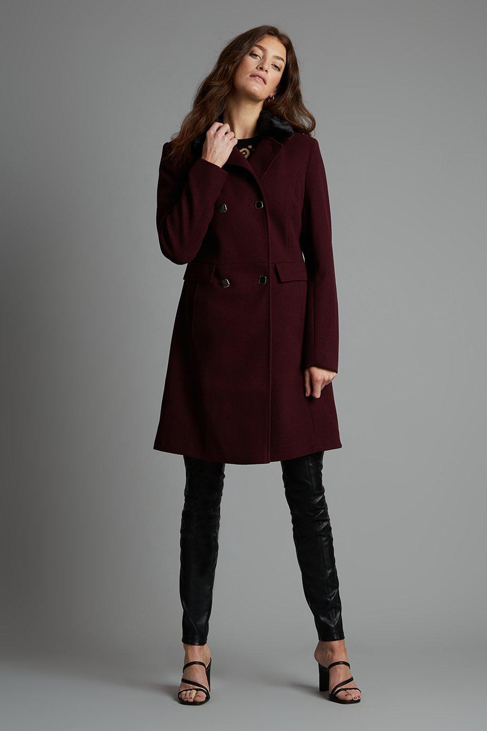 Dorothy perkins berry clearance faux fur collar coat