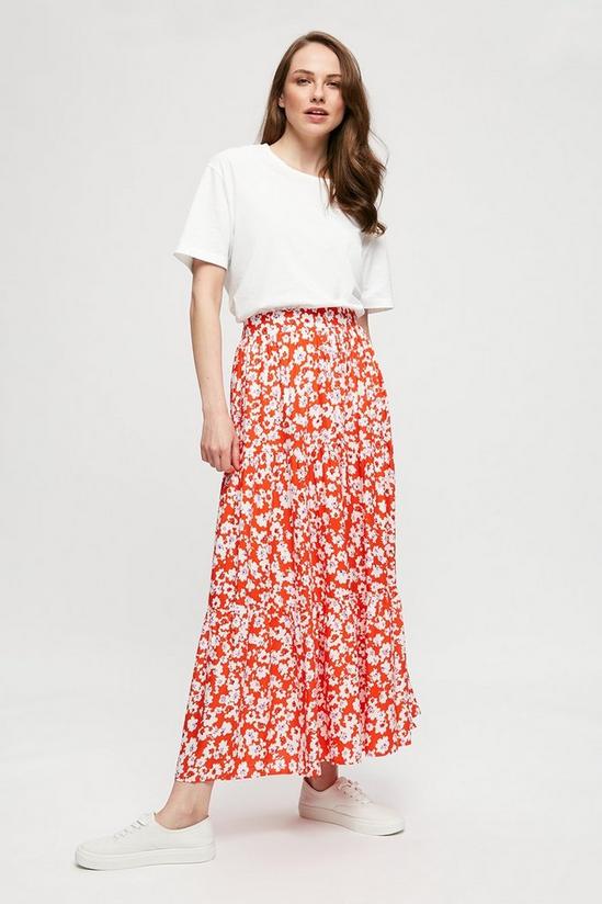 Dorothy Perkins Red Ditsy Tiered Woven Midi Skirt 1