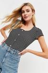 Dorothy Perkins Tall Black And White Stripe Button Ribbed Top thumbnail 1