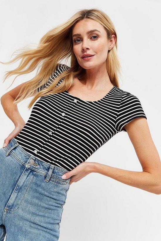 Dorothy Perkins Tall Black And White Stripe Button Ribbed Top 1
