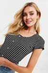 Dorothy Perkins Tall Black And White Stripe Button Ribbed Top thumbnail 4