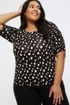 Dorothy Perkins Curve Mono Spot Ruched Sleeve Top thumbnail 1