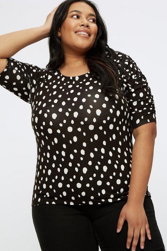 Dorothy Perkins Curve Mono Spot Ruched Sleeve Top 1