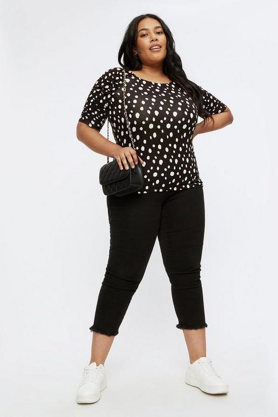 Dorothy Perkins Curve Mono Spot Ruched Sleeve Top 2