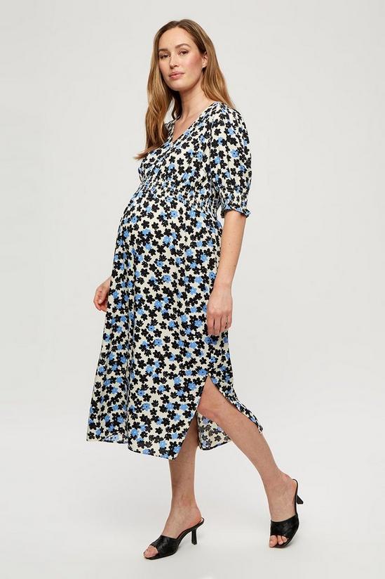Dorothy Perkins Maternity Blue Floral Shirred Midi Dress 2