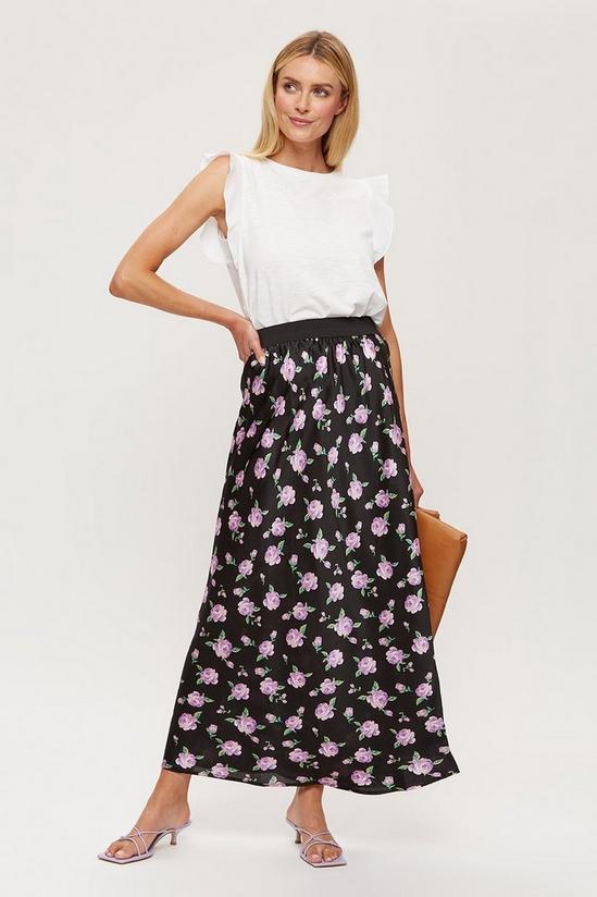 Dorothy Perkins Tall Lilac Floral Bias Cut Satin Midi Skirt 1
