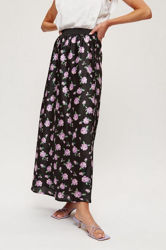Dorothy Perkins Tall Lilac Floral Bias Cut Satin Midi Skirt 2